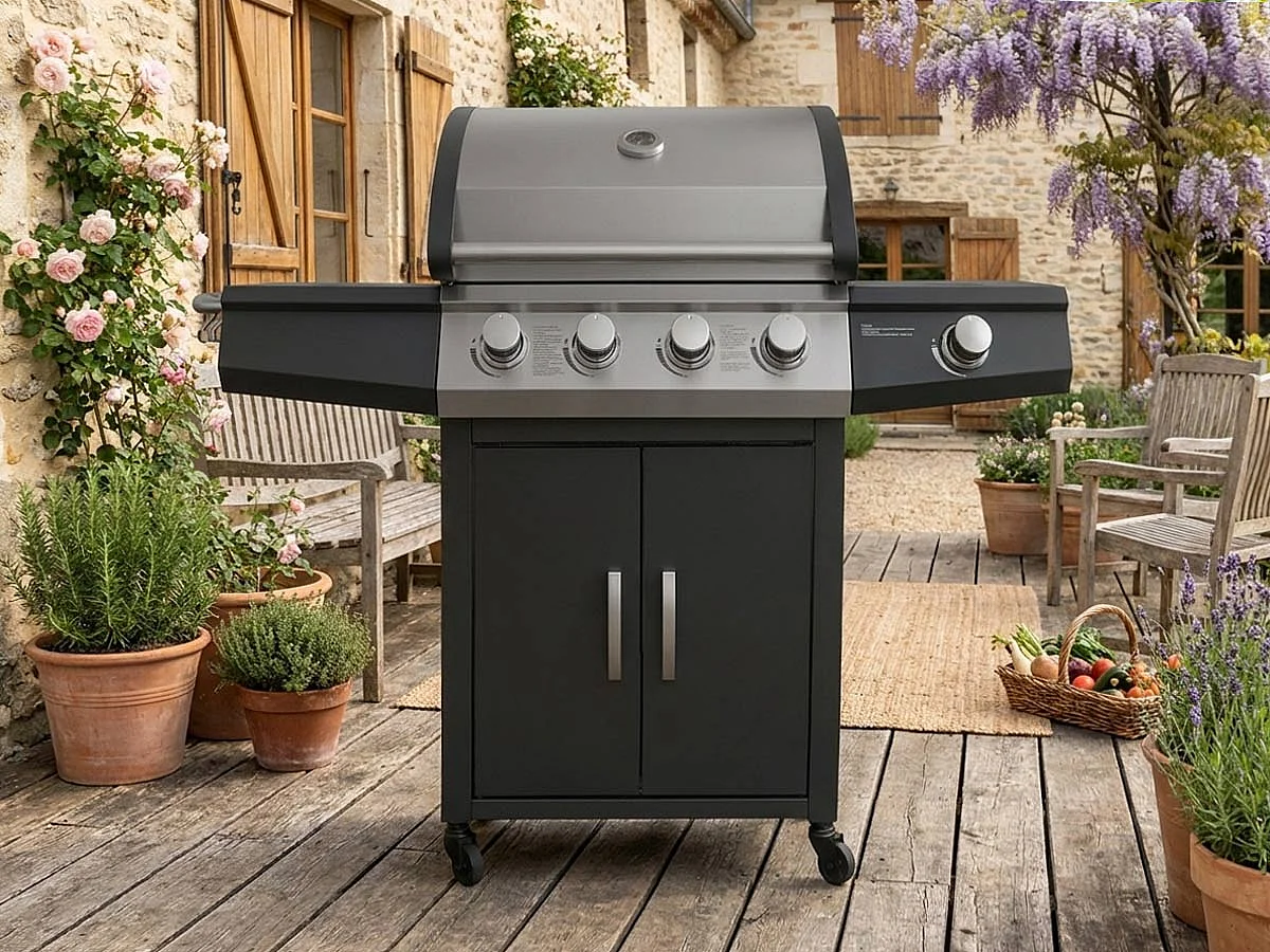 Barbecue à gaz Piretto 4 brûleurs + 1 brûleur latéral - Jardideco