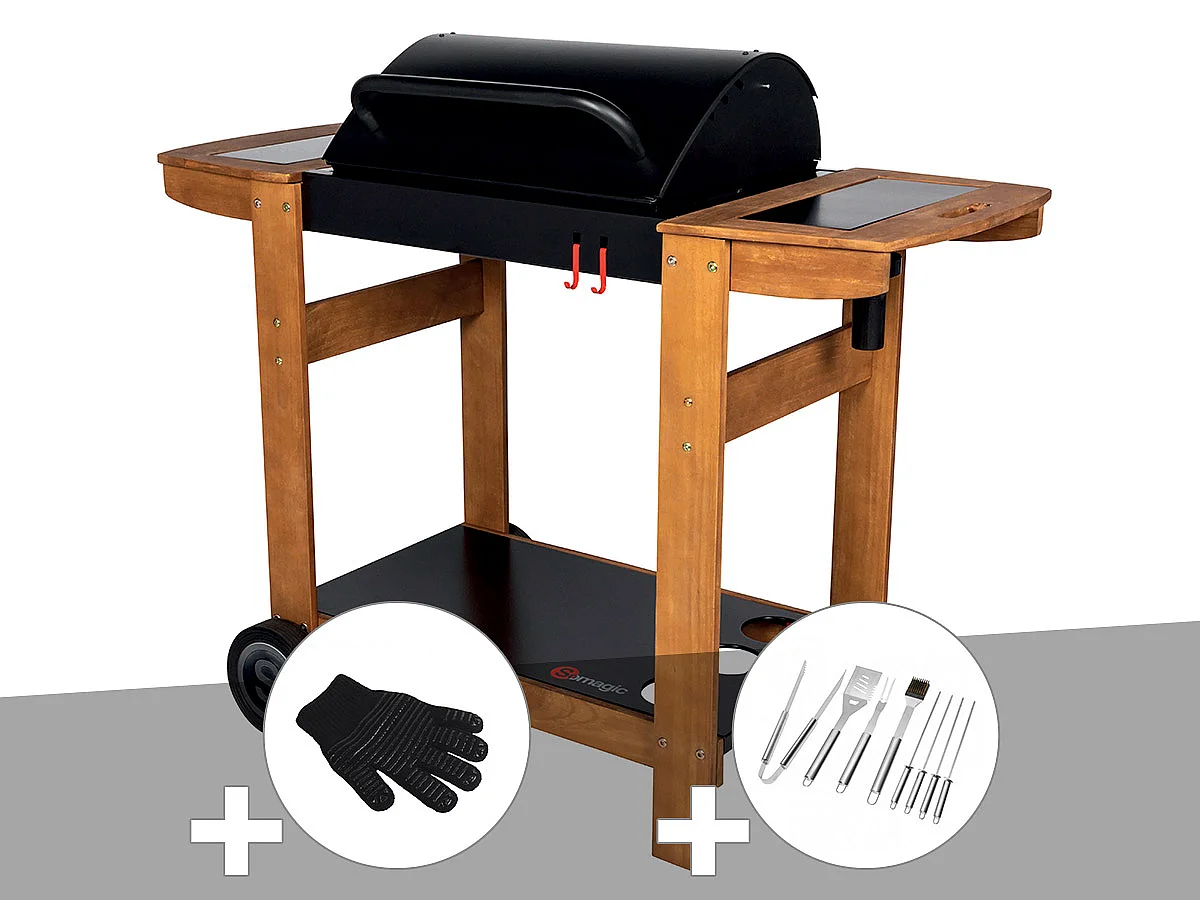 Barbecue à charbon Indiana + Gant + Malette 8 accessoires