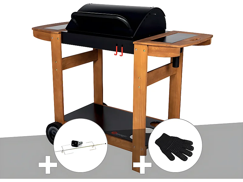 Barbecue à charbon Indiana + Kit tournebroche + Gant