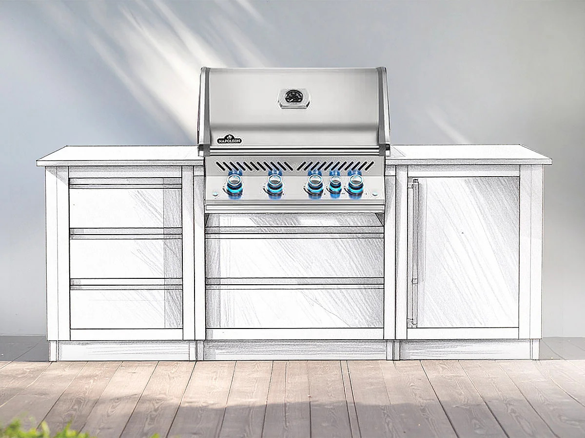 Barbecue à gaz encastrable Prestige Pro 500 inox 3 brûleurs + Sizzle Zone + brûleur arrière - Napoleon