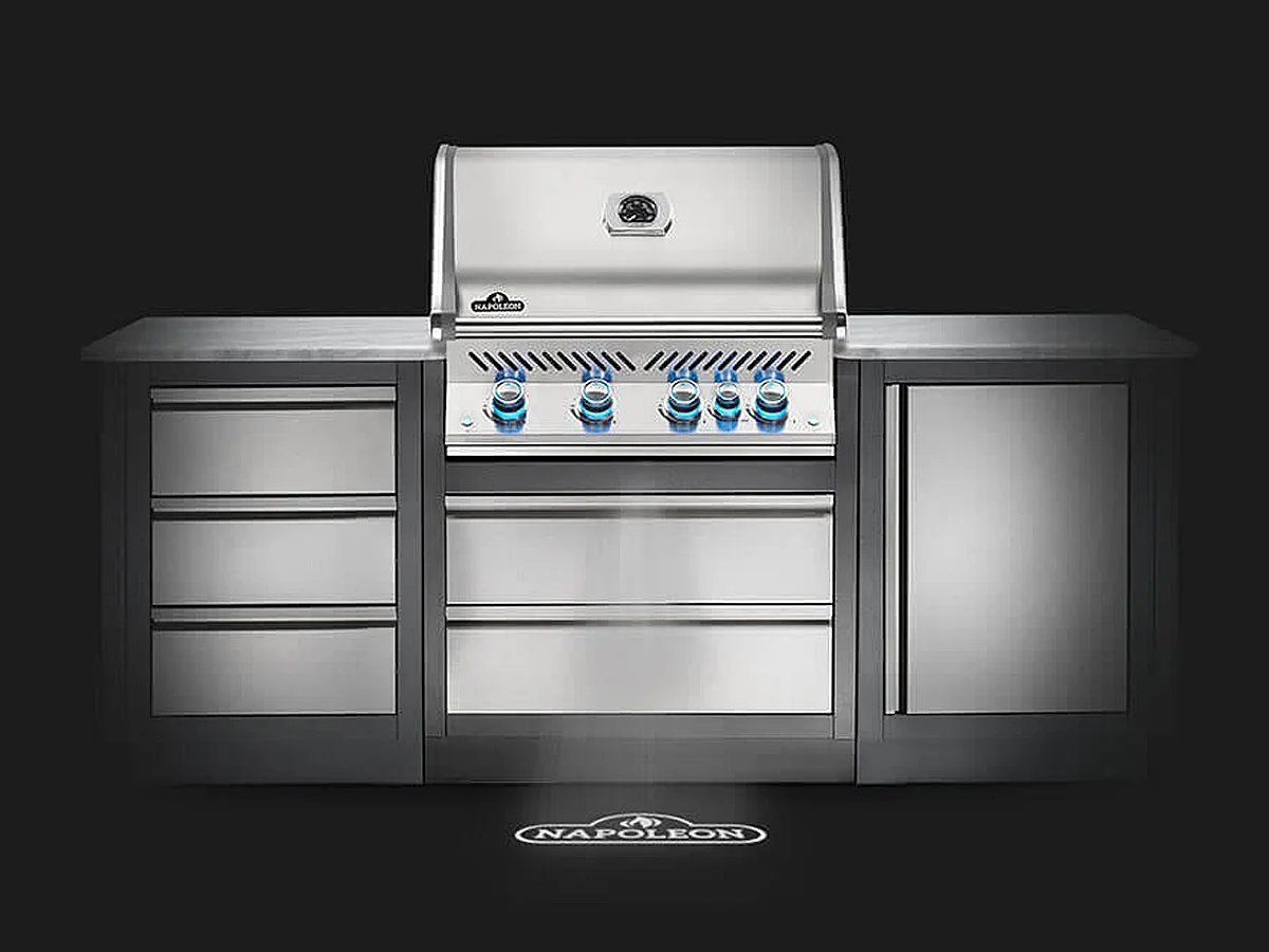 Barbecue à gaz encastrable Prestige Pro 500 inox 3 brûleurs + Sizzle Zone + brûleur arrière - Napoleon