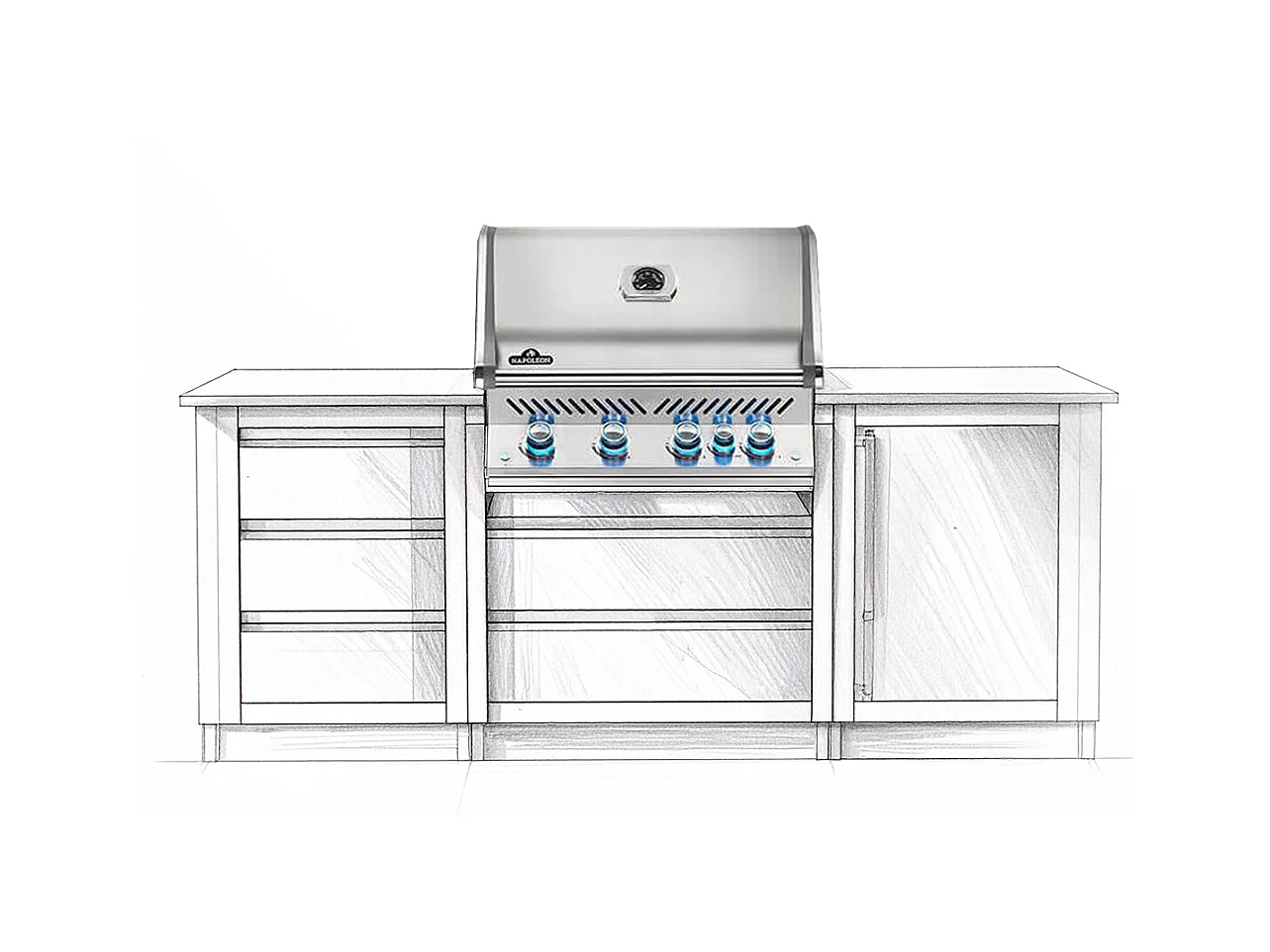 Barbecue à gaz encastrable Prestige Pro 500 inox 3 brûleurs + Sizzle Zone + brûleur arrière - Napoleon