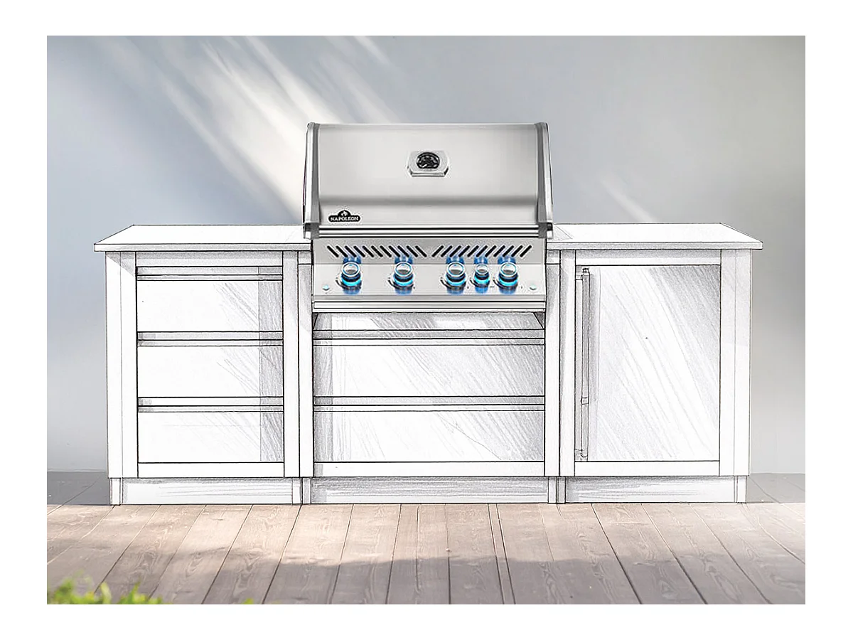 Barbecue à gaz encastrable Prestige Pro 500 inox 3 brûleurs + Sizzle Zone + brûleur arrière - Napoleon