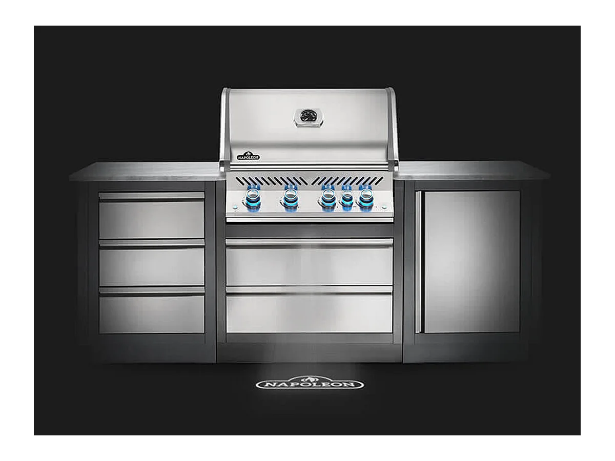 Barbecue à gaz encastrable Prestige Pro 500 inox 3 brûleurs + Sizzle Zone + brûleur arrière - Napoleon