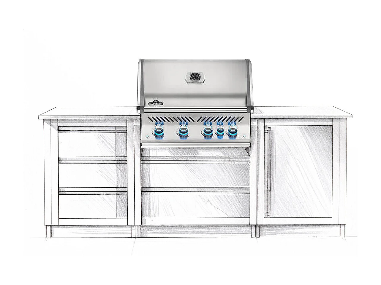 Barbecue à gaz encastrable Prestige Pro 500 inox 3 brûleurs + Sizzle Zone + brûleur arrière - Napoleon