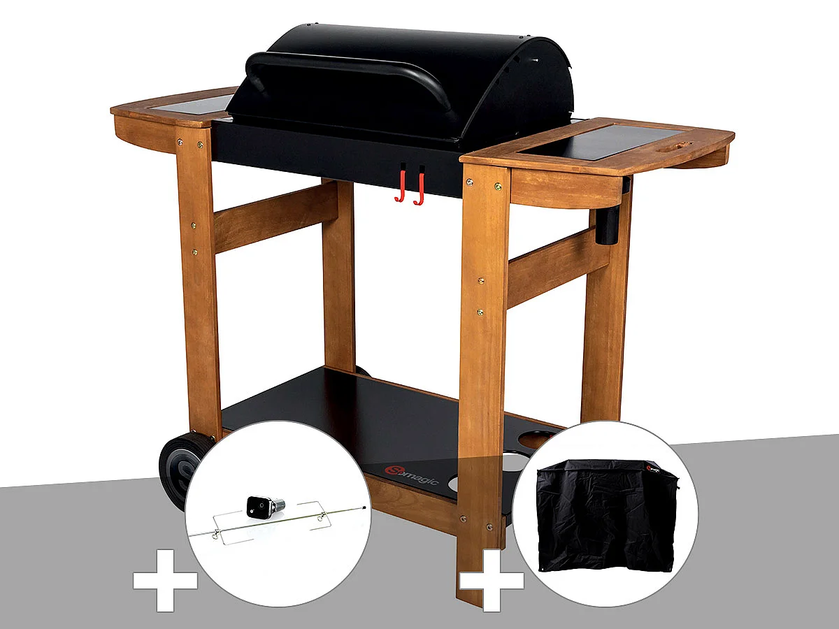 Barbecue à charbon Indiana + Kit tournebroche + Housse