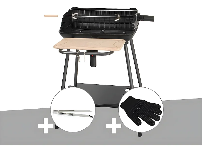 Barbecue charbon Bergamo Somagic + Pince en inox + Gant de protection