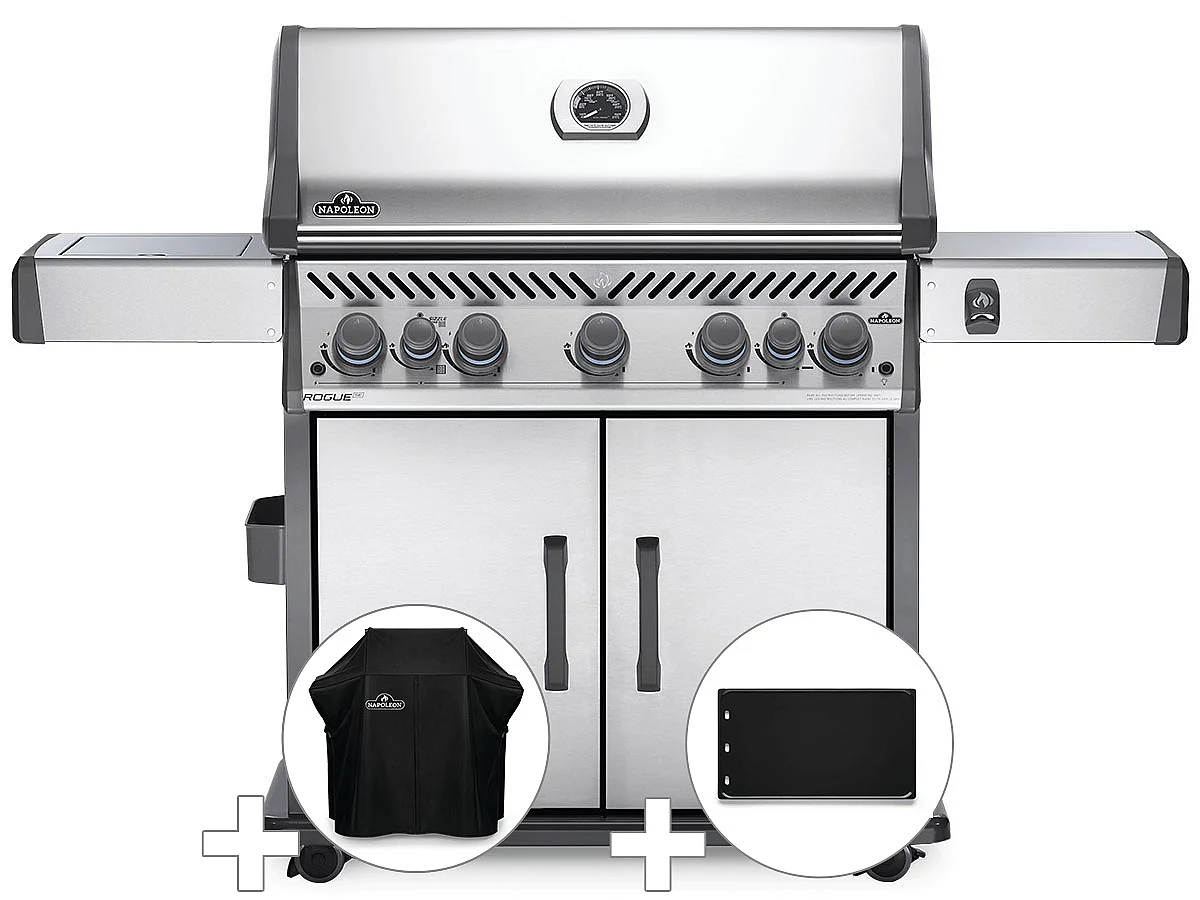 Barbecue à gaz Napoleon Rogue SE 625 inox 5 brûleurs + Housse de protection + Plancha