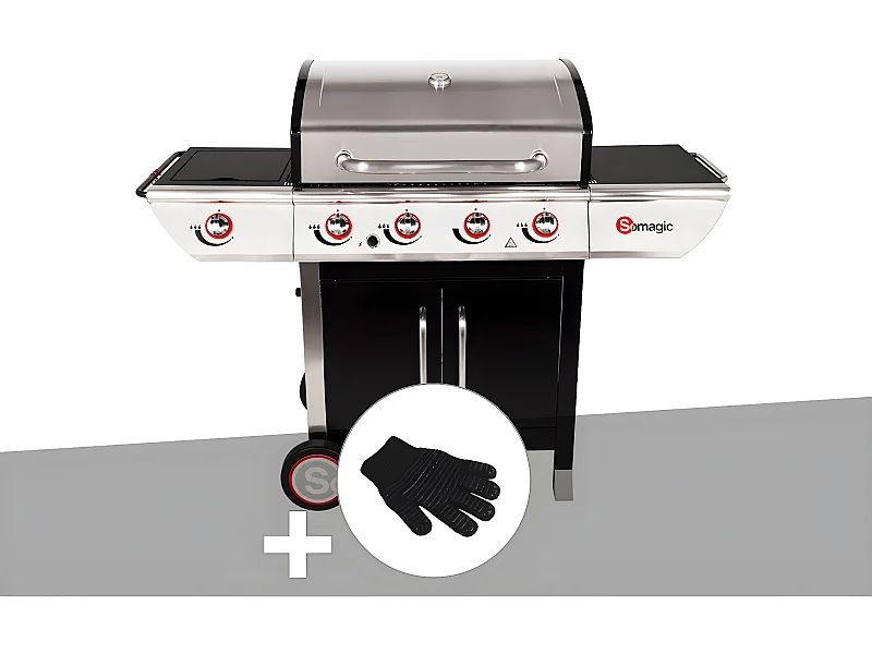 Barbecue à gaz avec chariot Manhattan 450GPI + plancha + Gant de protection