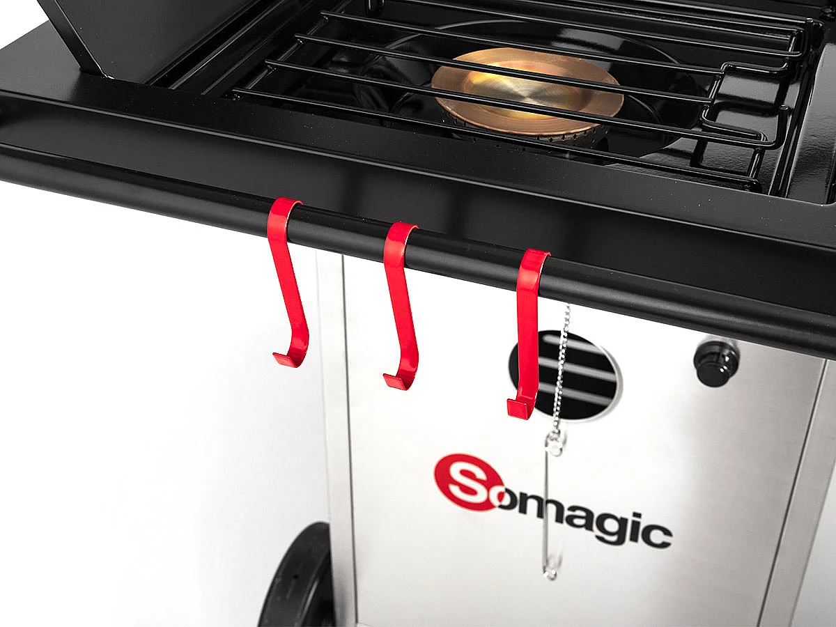 Barbecue à gaz avec chariot Manhattan 450GPI, 4 brûleurs, 1 réchaud latéral et plancha - Somagic