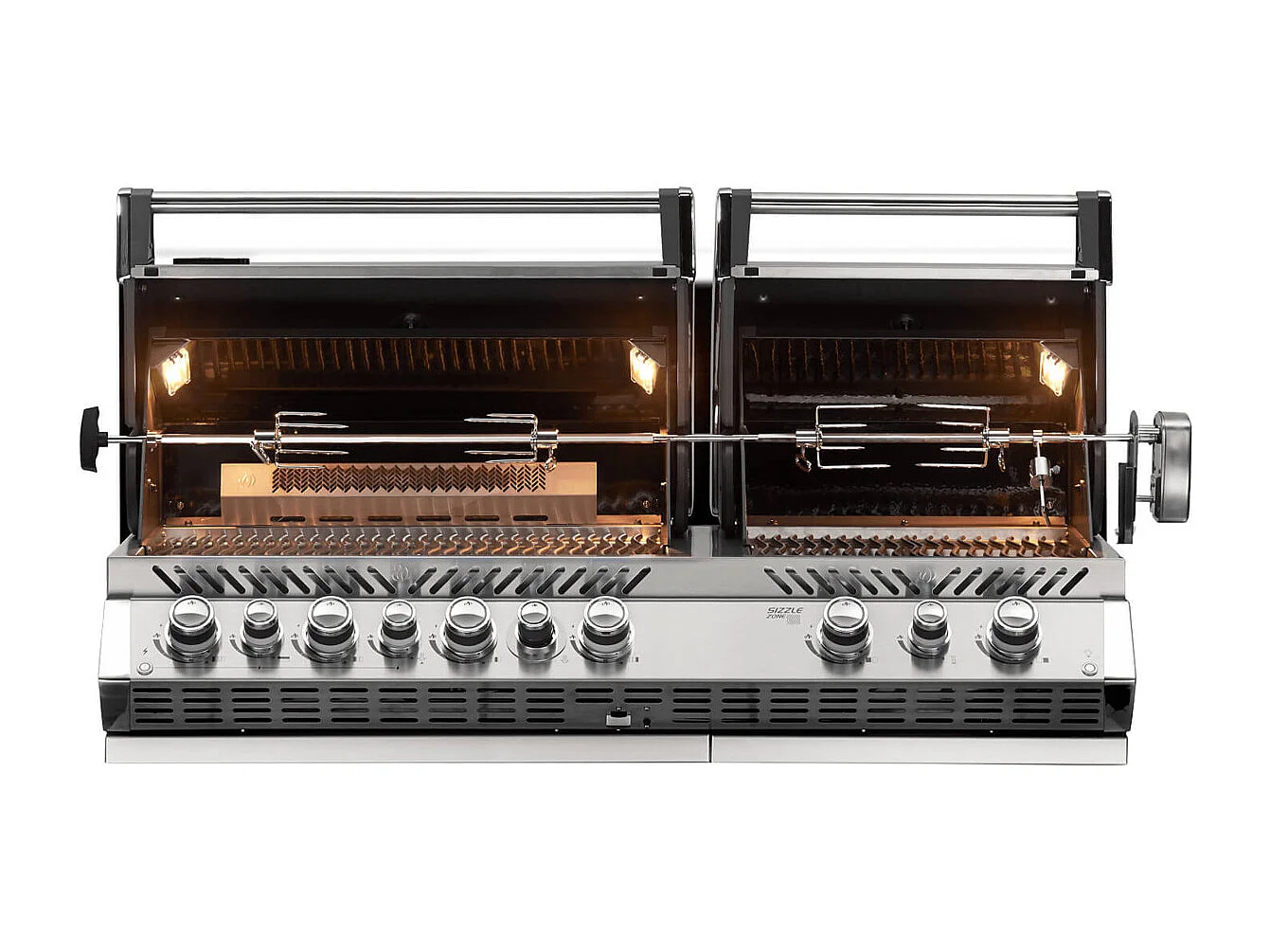 Barbecue gaz encastrable Prestige Pro 825 inox 4 brûleurs + 2 Sizzle Zone + brûleur arrière + Fumage - Napoleon