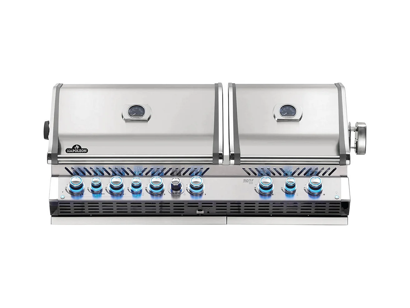 Barbecue gaz encastrable Prestige Pro 825 inox 4 brûleurs + 2 Sizzle Zone + brûleur arrière + Fumage - Napoleon