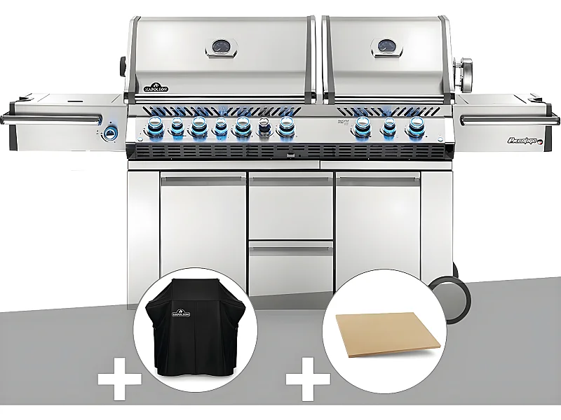 Barbecue à gaz Prestige Pro 825 + Housse de protection + Pierre à pizza large rectangle - Napoleon