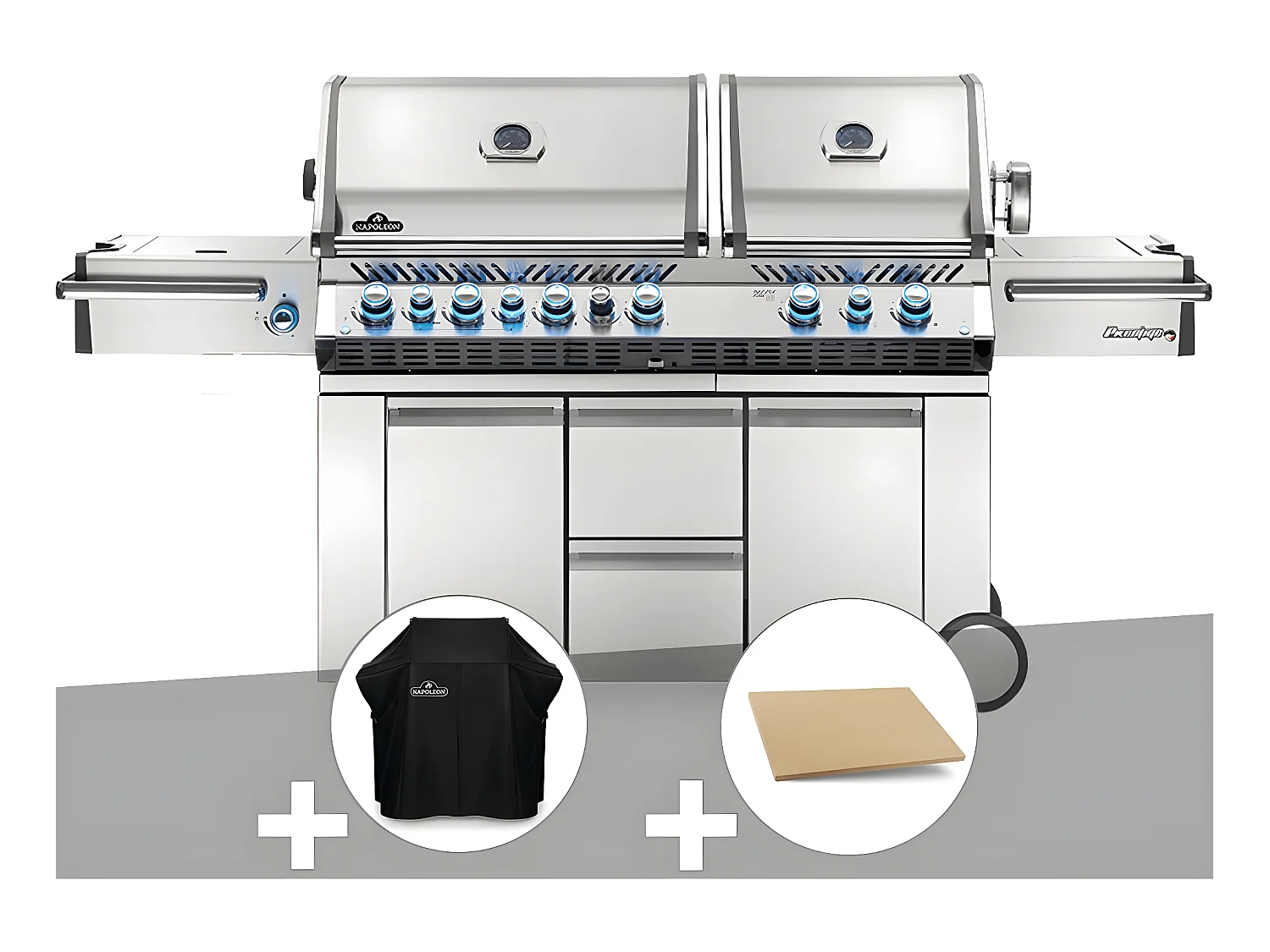 Barbecue à gaz Prestige Pro 825 + Housse de protection + Pierre à pizza large rectangle - Napoleon
