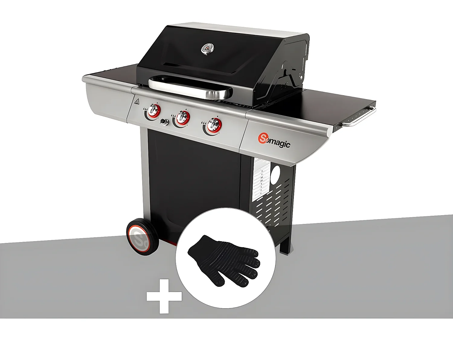 Barbecue à gaz avec chariot 3 brûleurs Manhattan 300S - Somagic + Gant de protection
