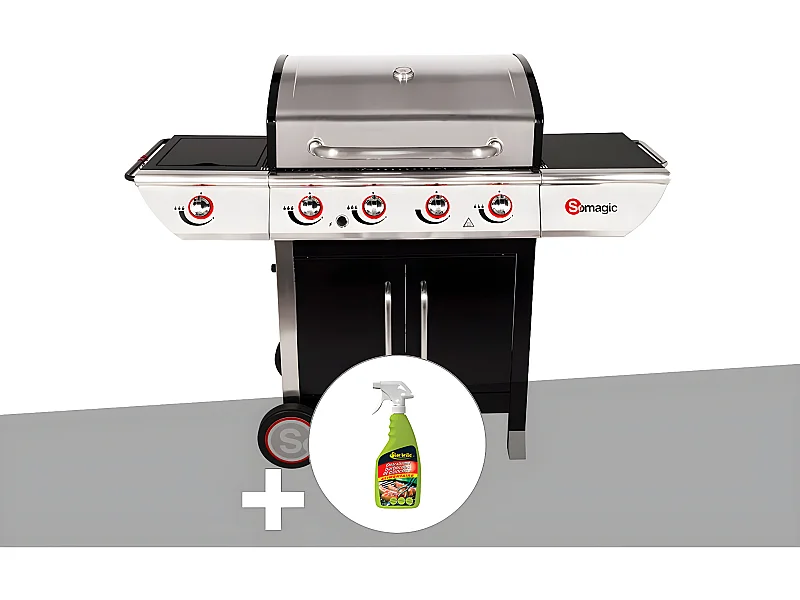Barbecue à gaz avec chariot Manhattan 450GPI + plancha + Dégraissant pour barbecue