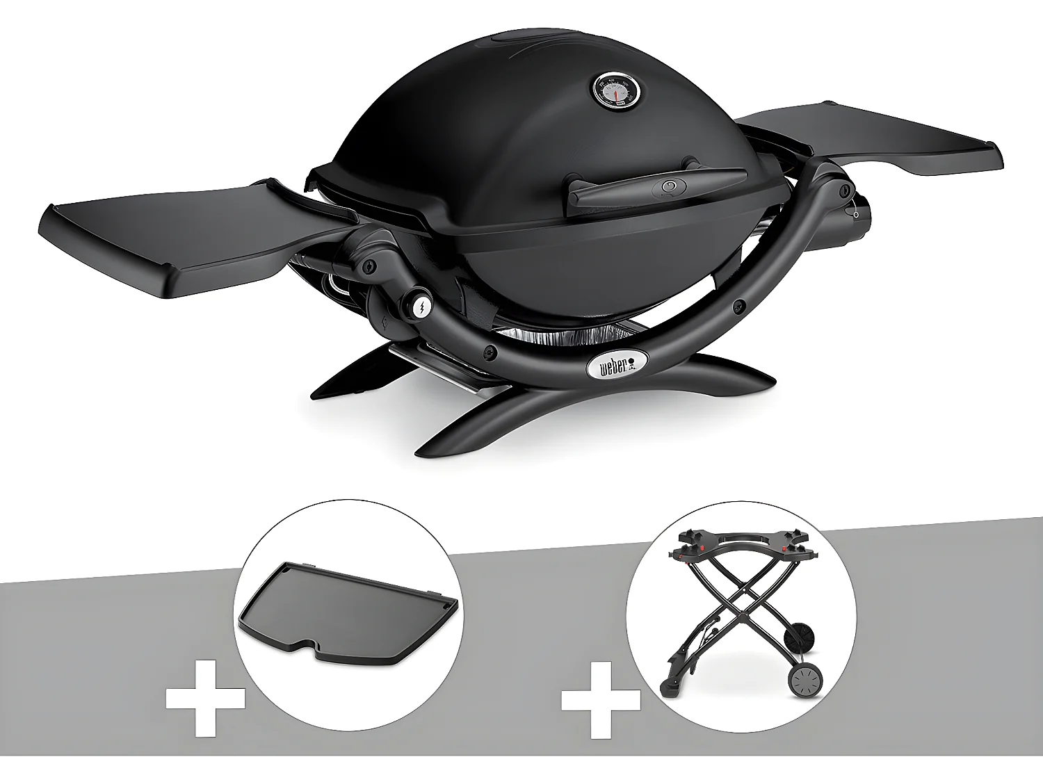 Barbecue gaz Weber Q 1200 Noir + Plancha + Chariot