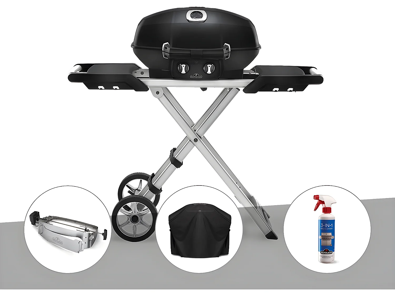 Barbecue à gaz Travel Q Pro 285X + Rôtissoire + Housse + Nettoyant grill 3 en 1 - Napoleon