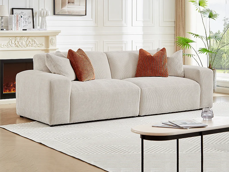 Canapé 3 places en velours côtelé beige TIRONO de Maison Céphy