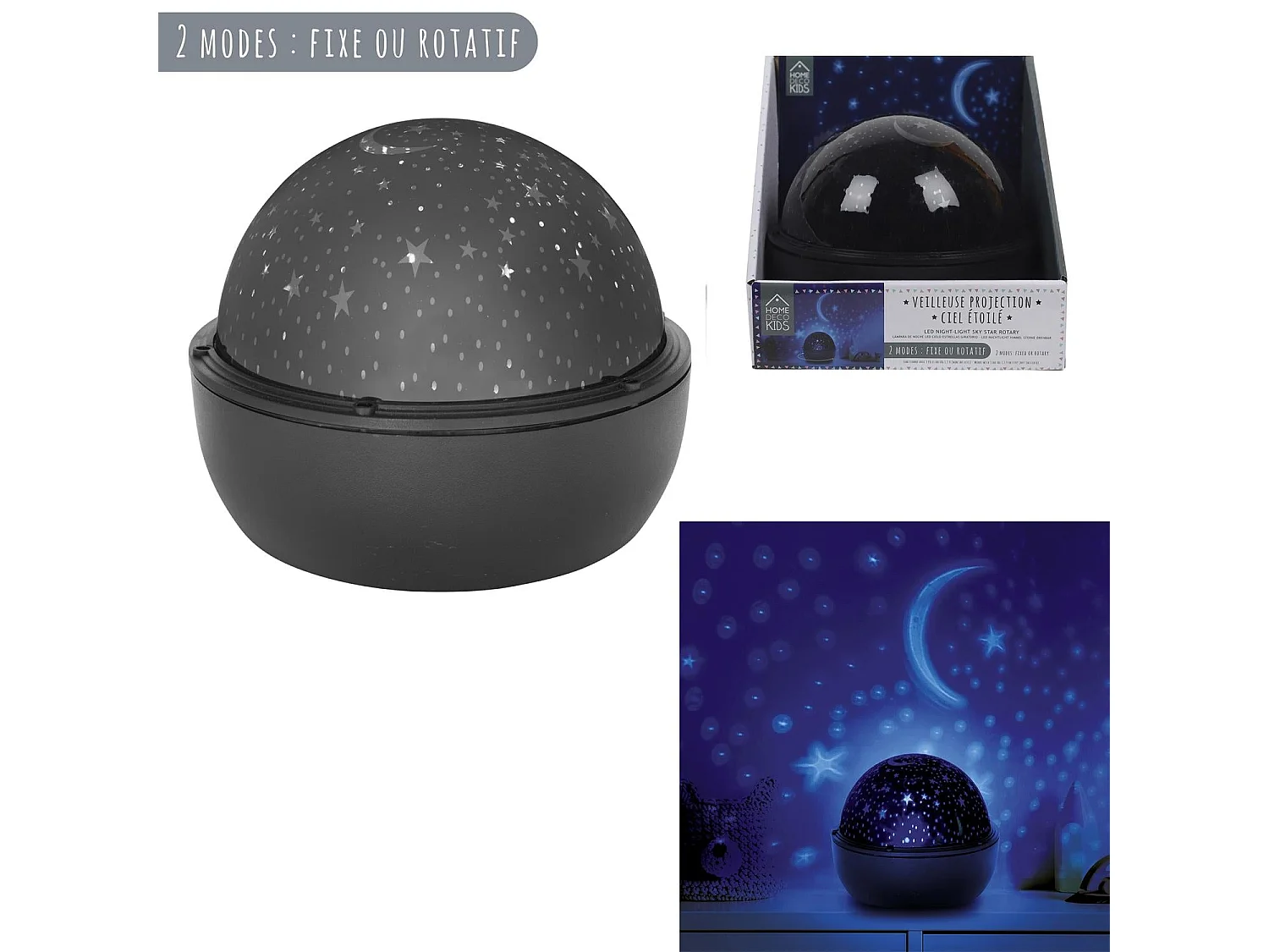 Veilleuse Led Ciel Etoile Rotative Noir