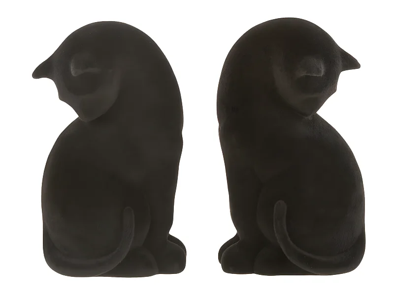 Lot de 2 Serre-Livres Velours "Chat" 18cm Noir