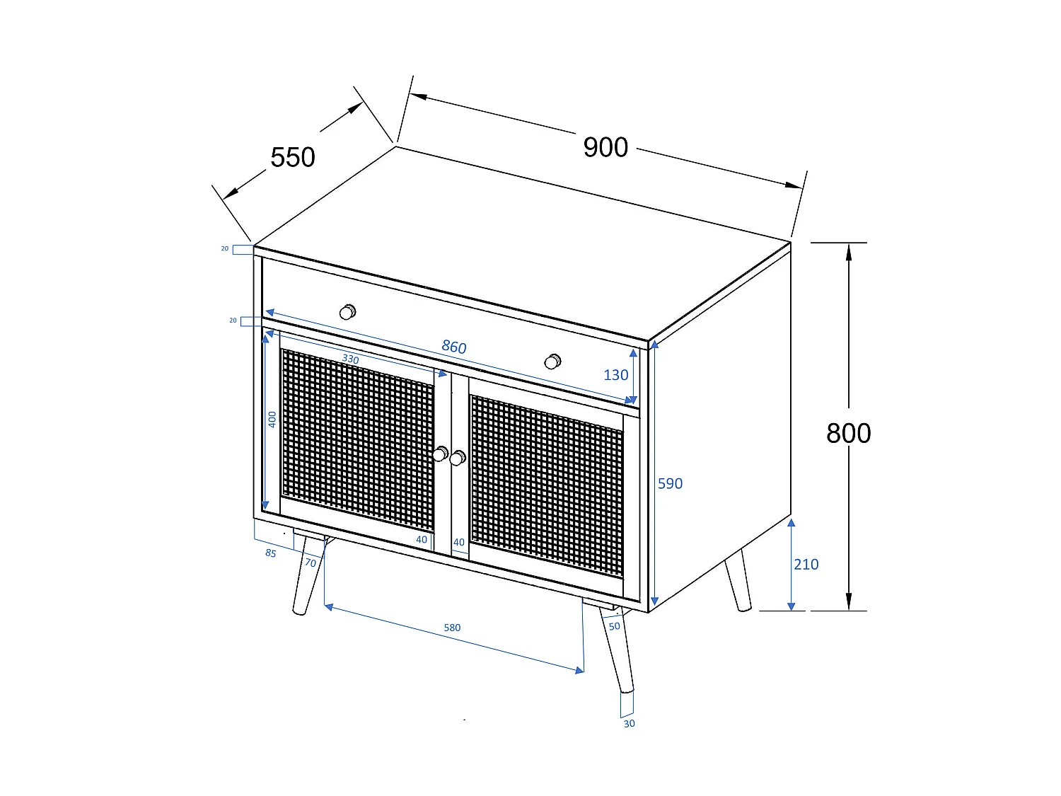 Meuble de salle de bain en teck clair et cannage avec vasque en céramique - 90 cm - MANSULAN