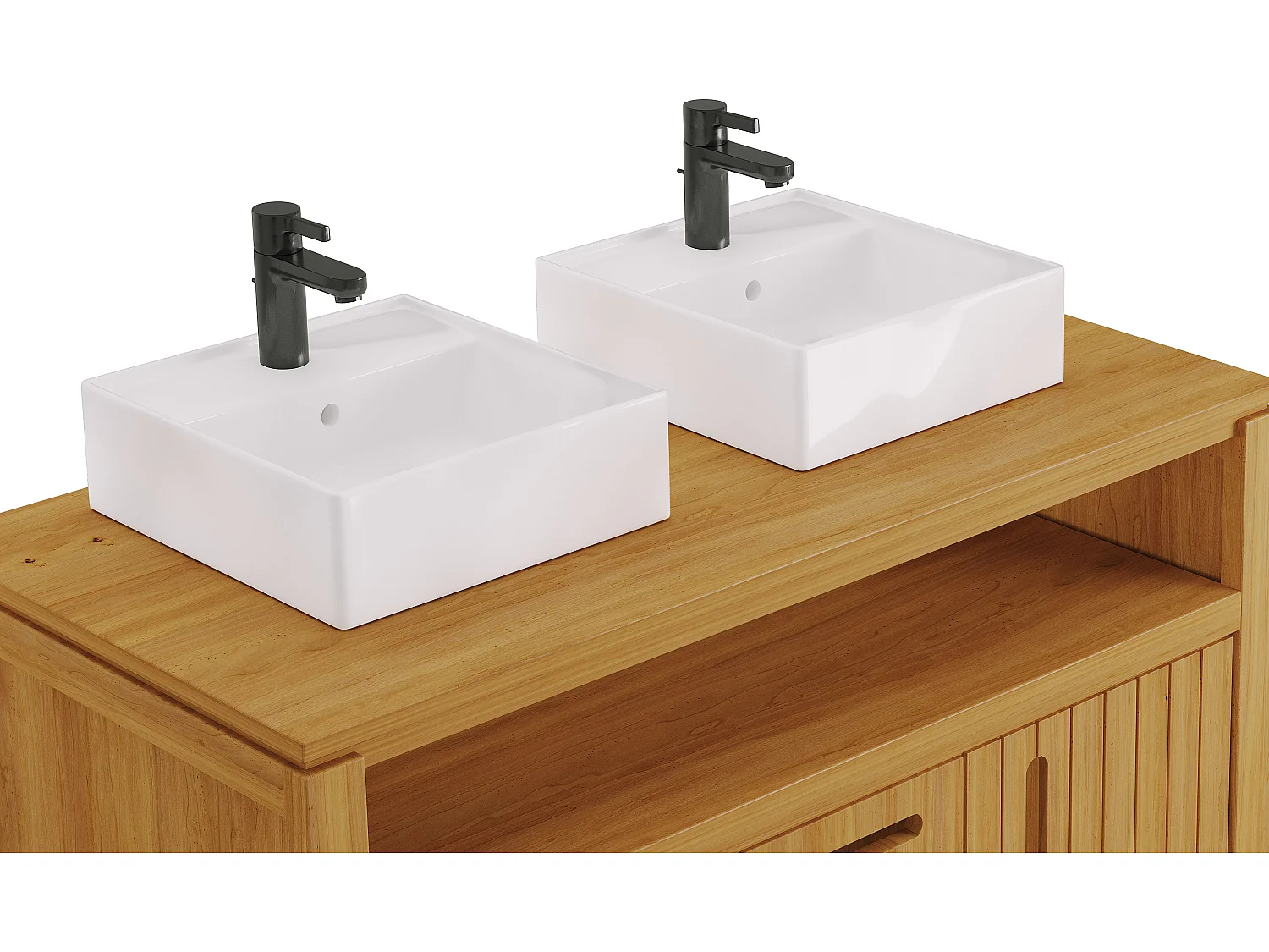 Móvel de casa de banho teca clara com lavatório duplo 120 cm - SARATOK