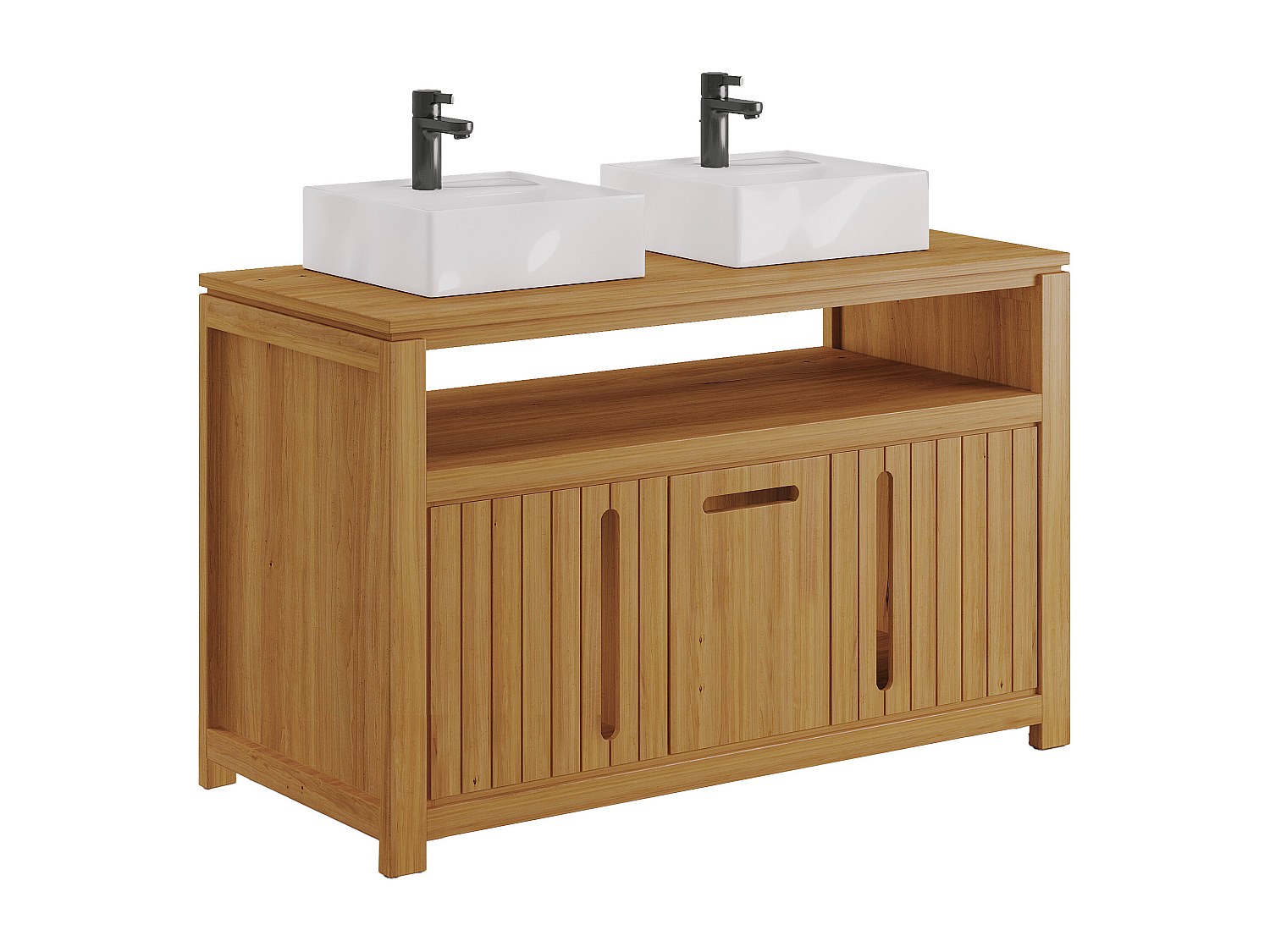 Waschbeckenunterschrank - Helles Teakholz mit Doppelwaschbecken - 120 cm - günstig online kaufen