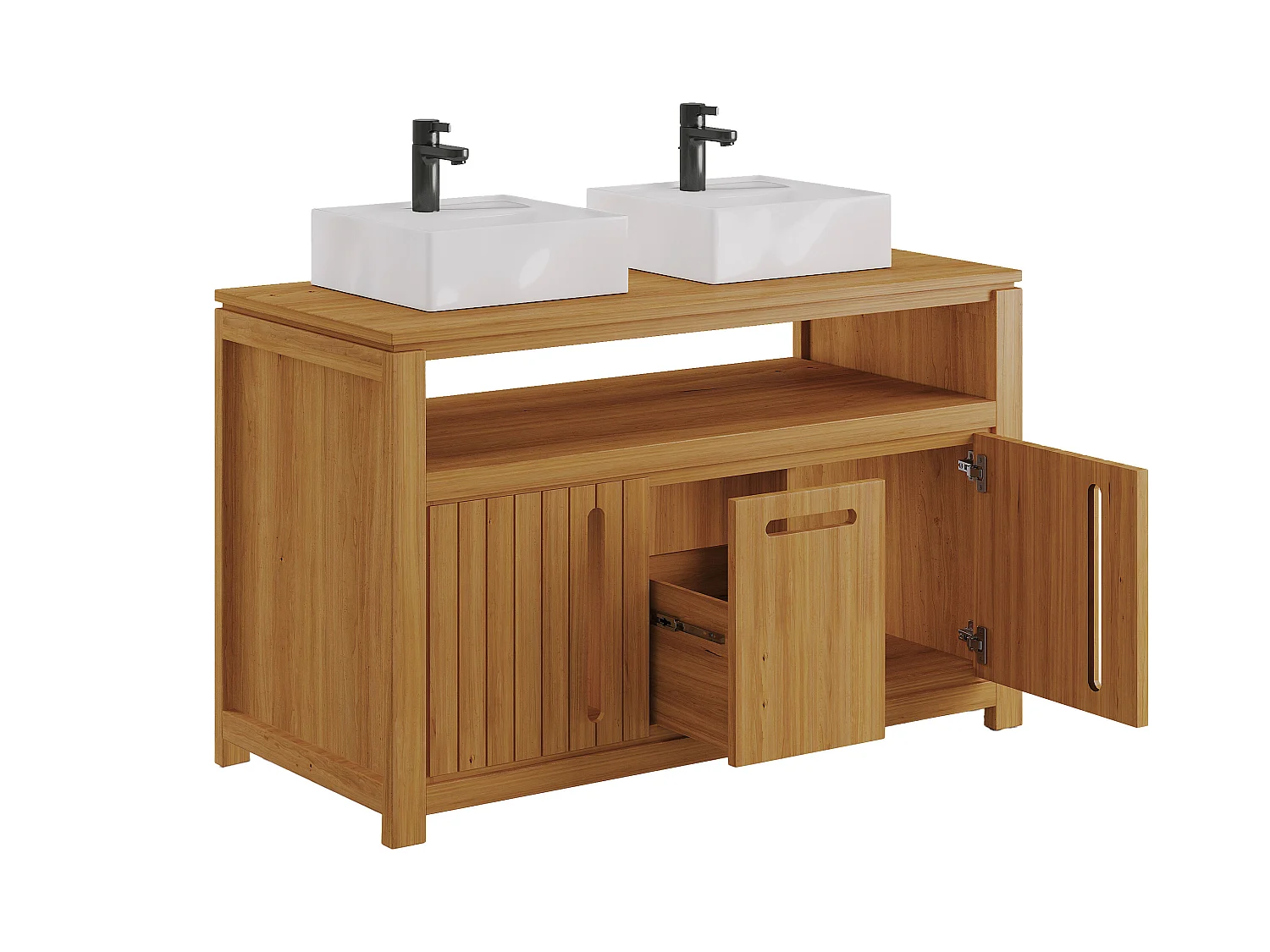 Móvel de casa de banho teca clara com lavatório duplo 120 cm - SARATOK