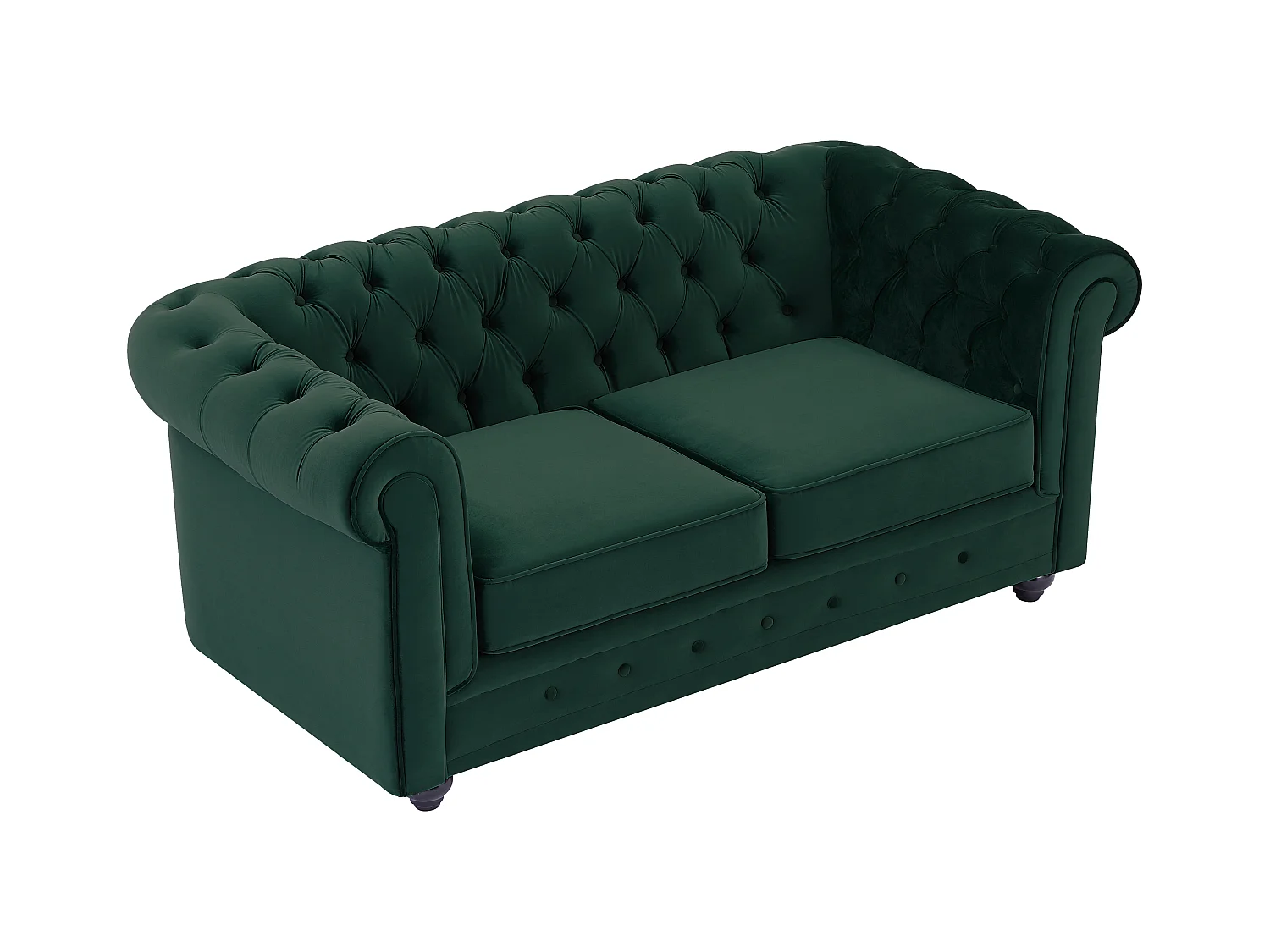 Tweezitsbank van groen velours CHESTERFIELD