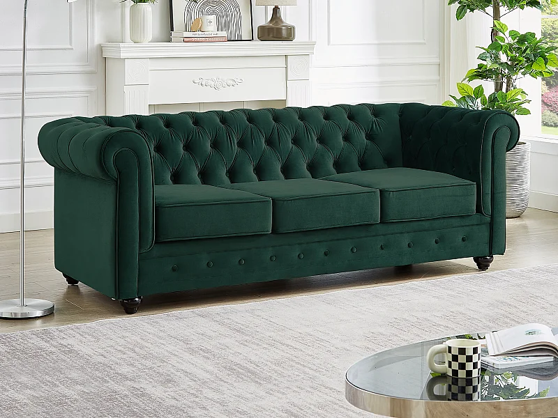 Divano 3 posti in Velluto Verde - CHESTERFIELD