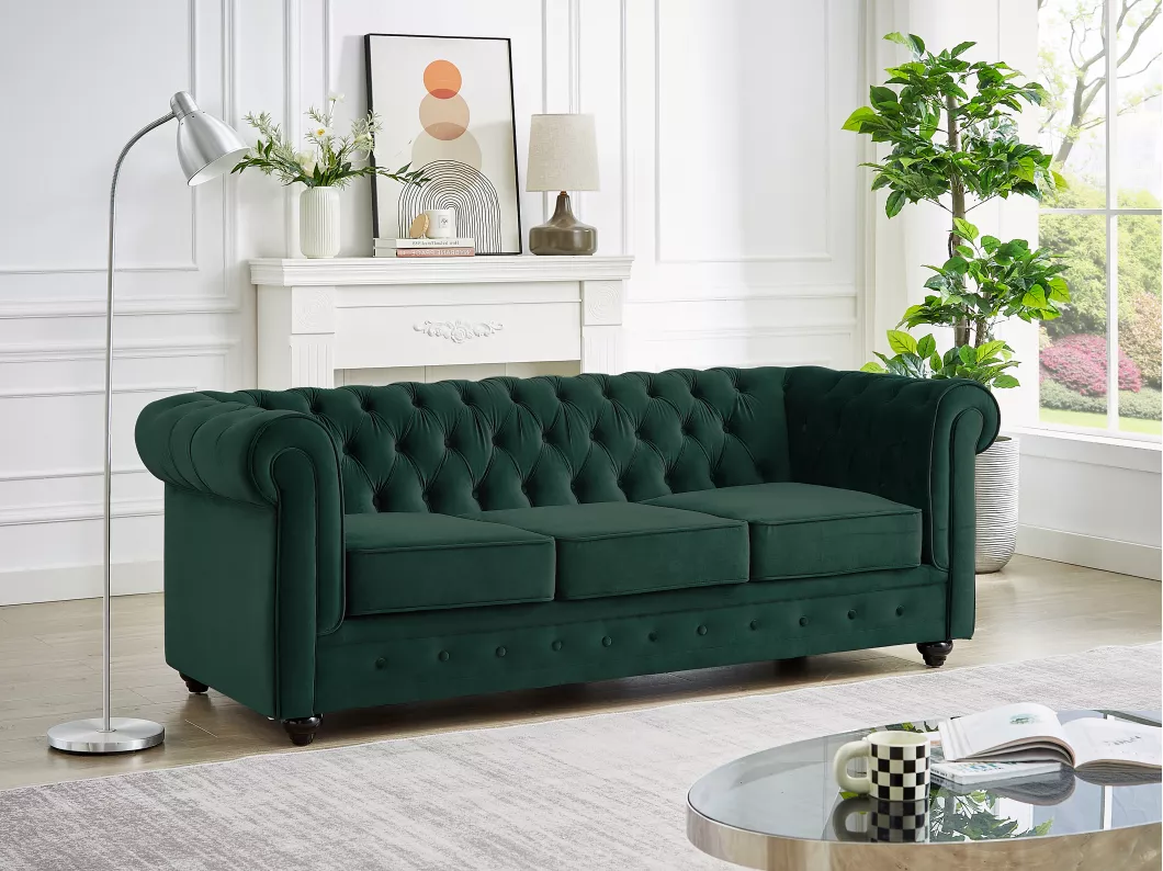 Kauf Unique Sofa 3-Sitzer - Samt - Grün - CHESTERFIELD