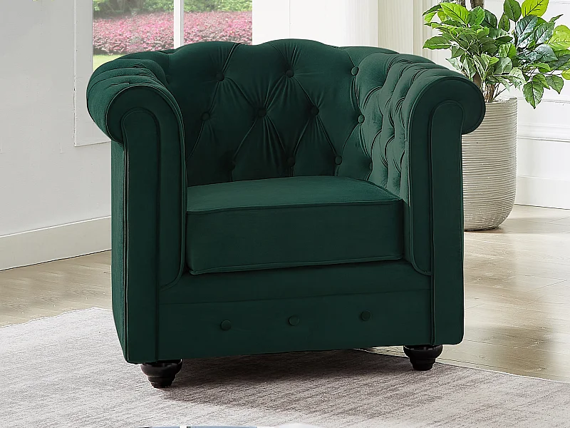 Sessel - Samt - Grün - CHESTERFIELD