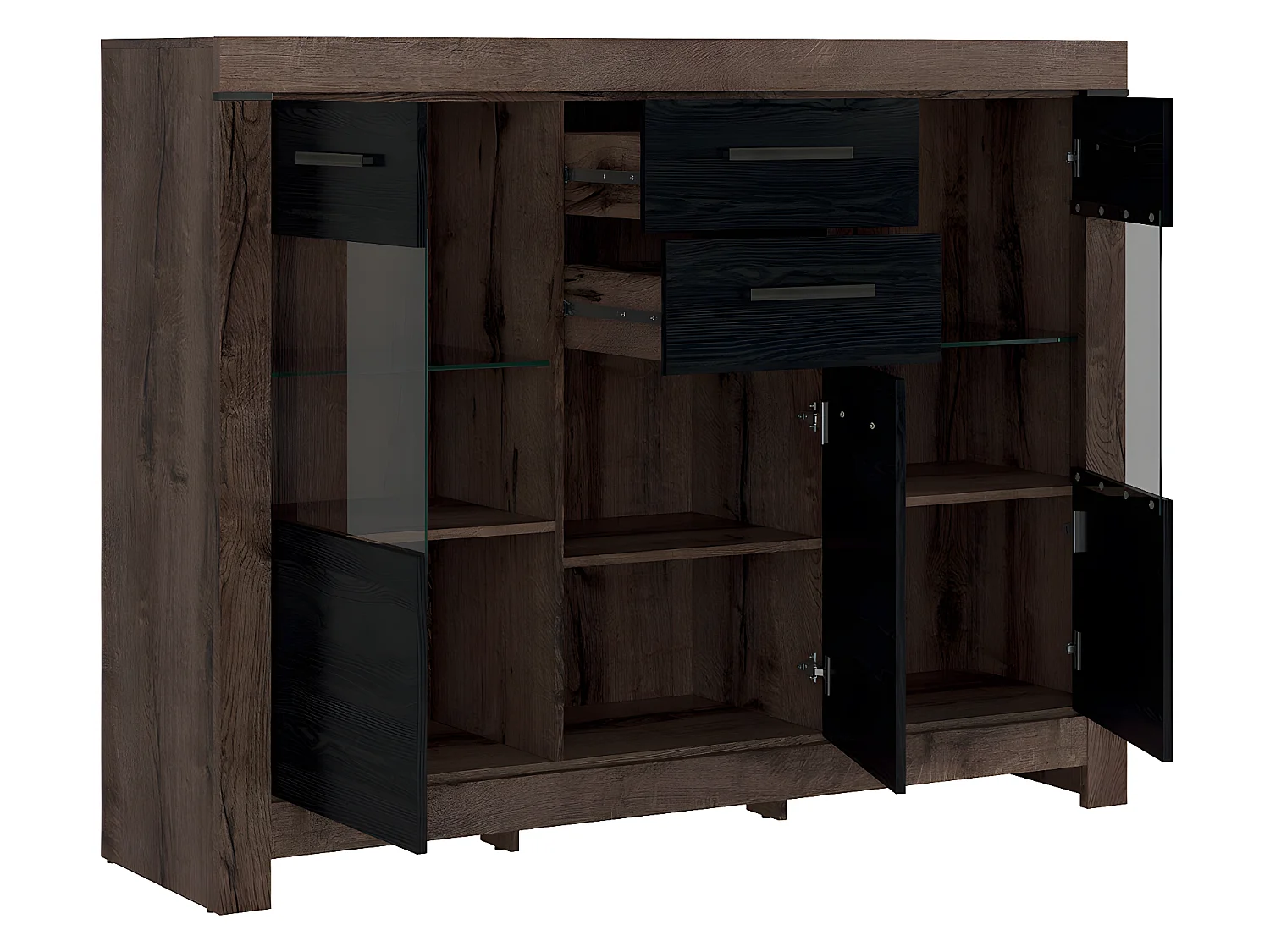 Aparador 3 portas 2 gavetas Adam madeira e preto 124cm