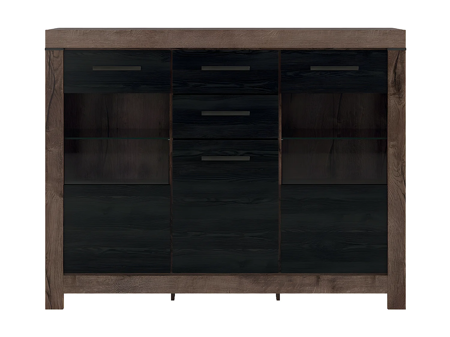 Aparador 3 portas 2 gavetas Adam madeira e preto 124cm