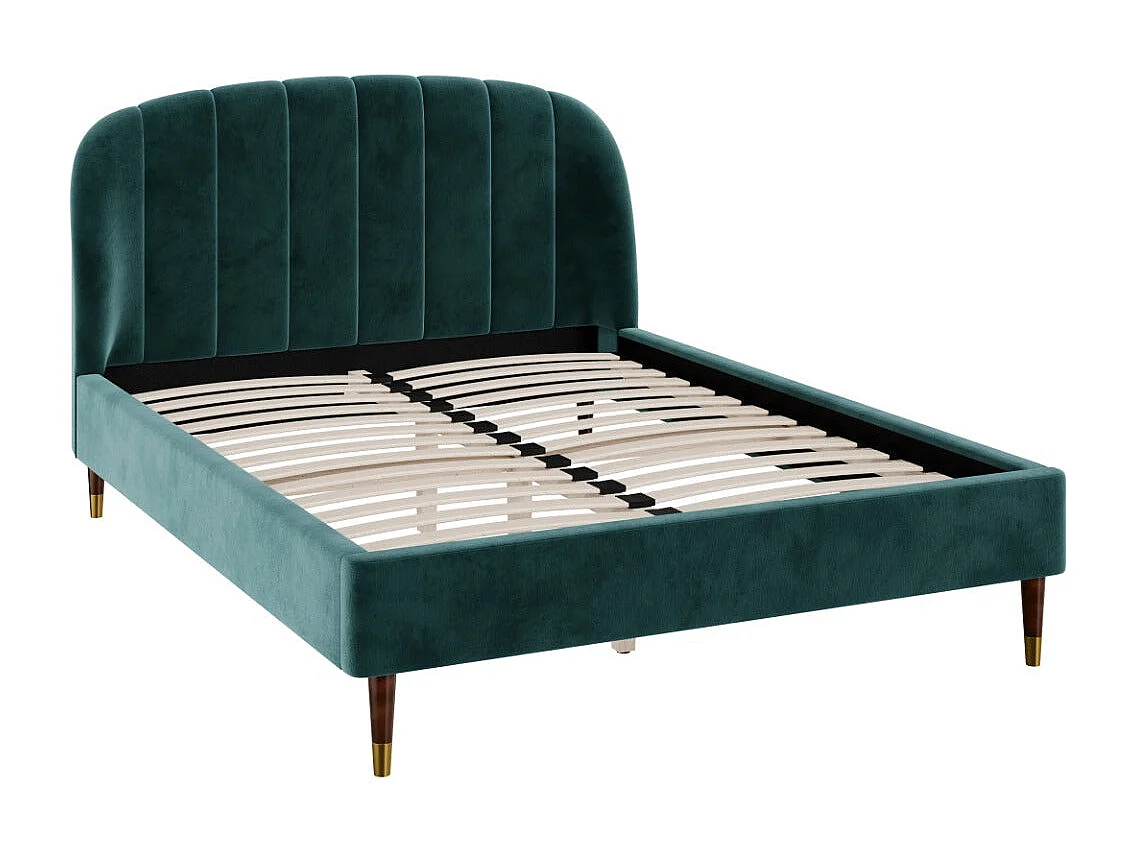 Lit double 140x190 cm en velours vert et pieds doré - Gala