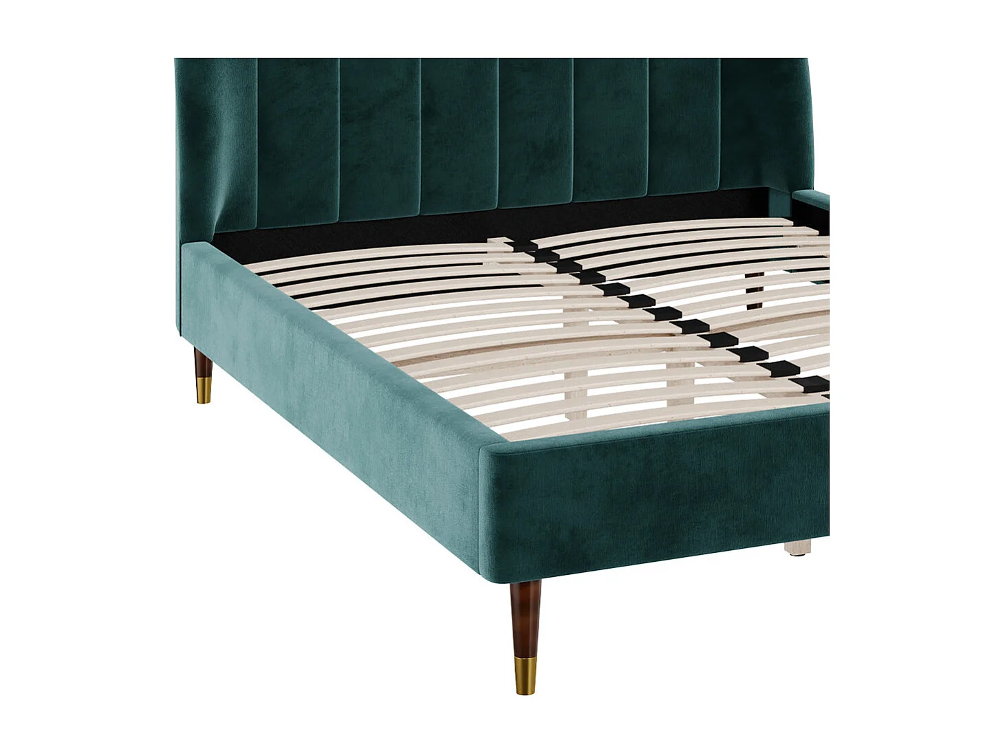 Lit double 140x190 cm en velours vert et pieds doré - Gala