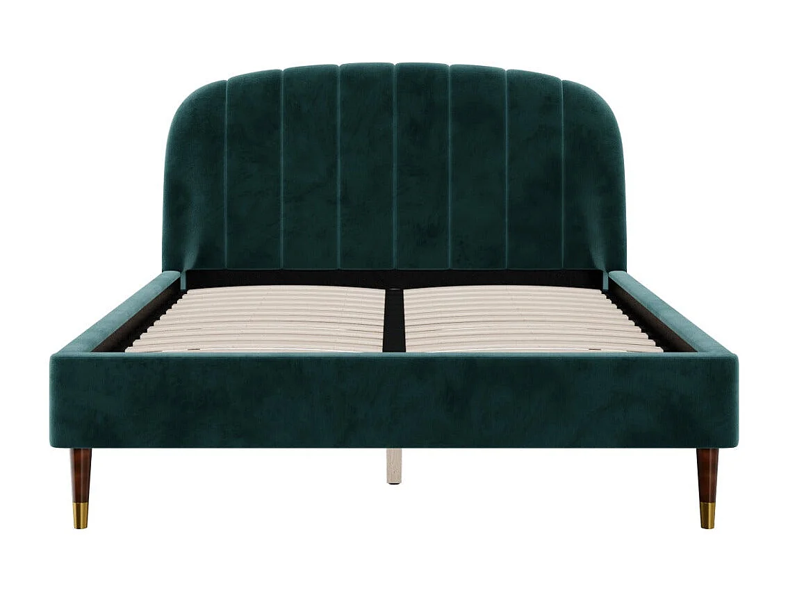 Lit double 140x190 cm en velours vert et pieds doré - Gala