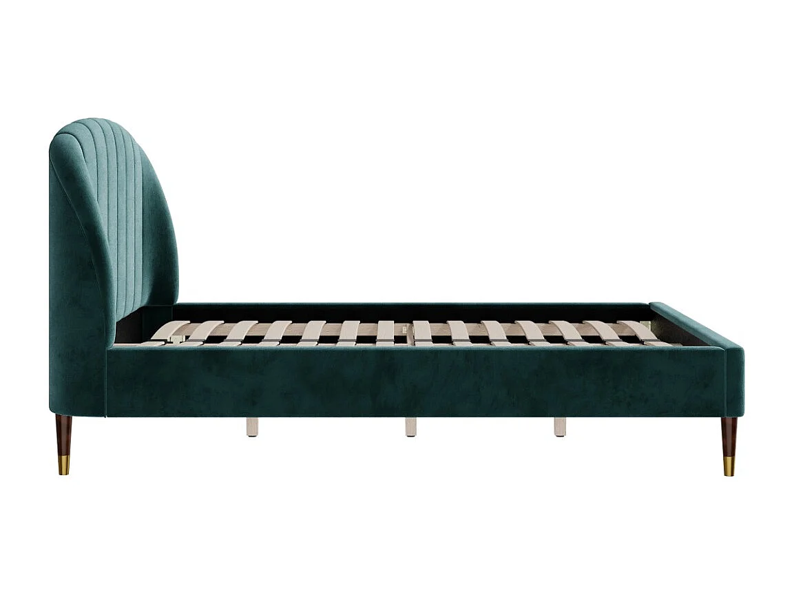 Lit double 140x190 cm en velours vert et pieds doré - Gala