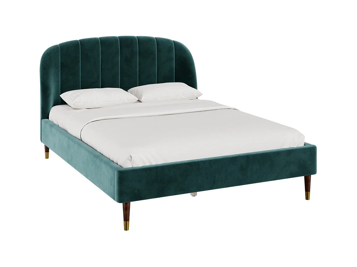 Lit double 140x190 cm en velours vert et pieds doré - Gala