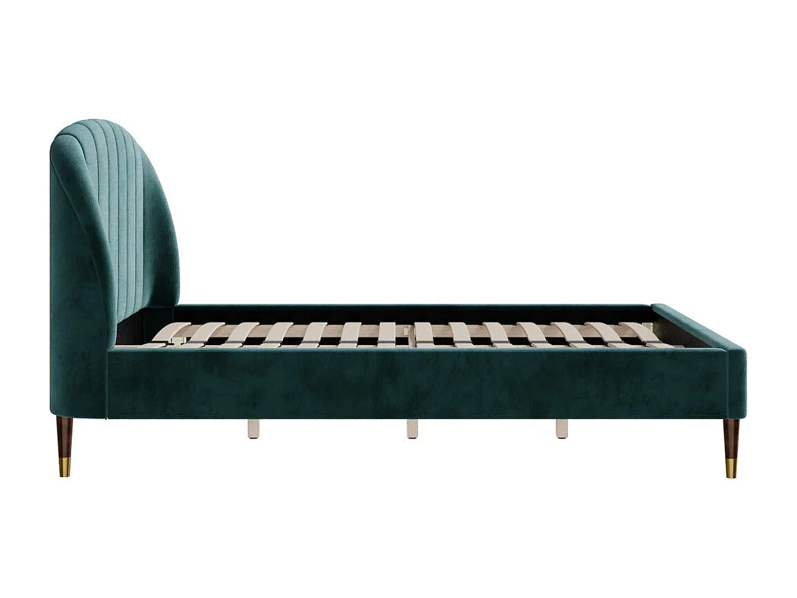 Lit double 140x190 cm en velours vert et pieds doré - Gala