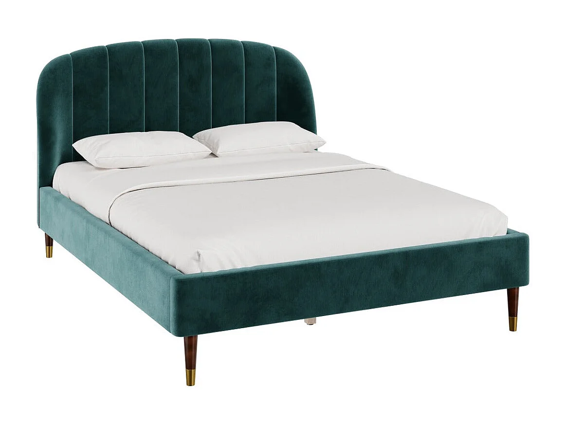 Lit double 140x190 cm en velours vert et pieds doré - Gala