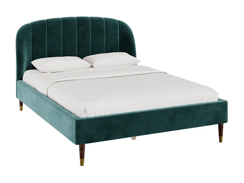 Lit double 140x190 cm en velours vert et pieds doré - Gala