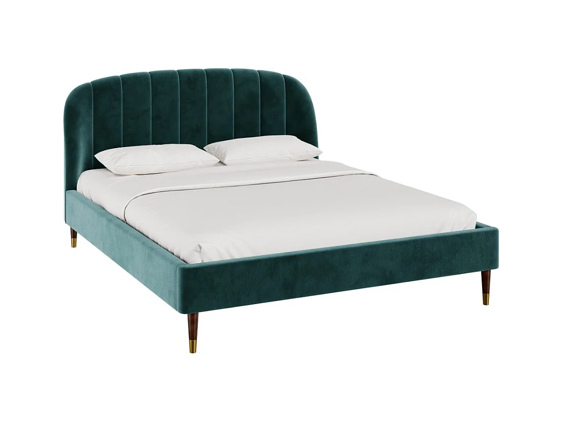 Lit double 160x200 cm en velours vert et pieds doré - Gala