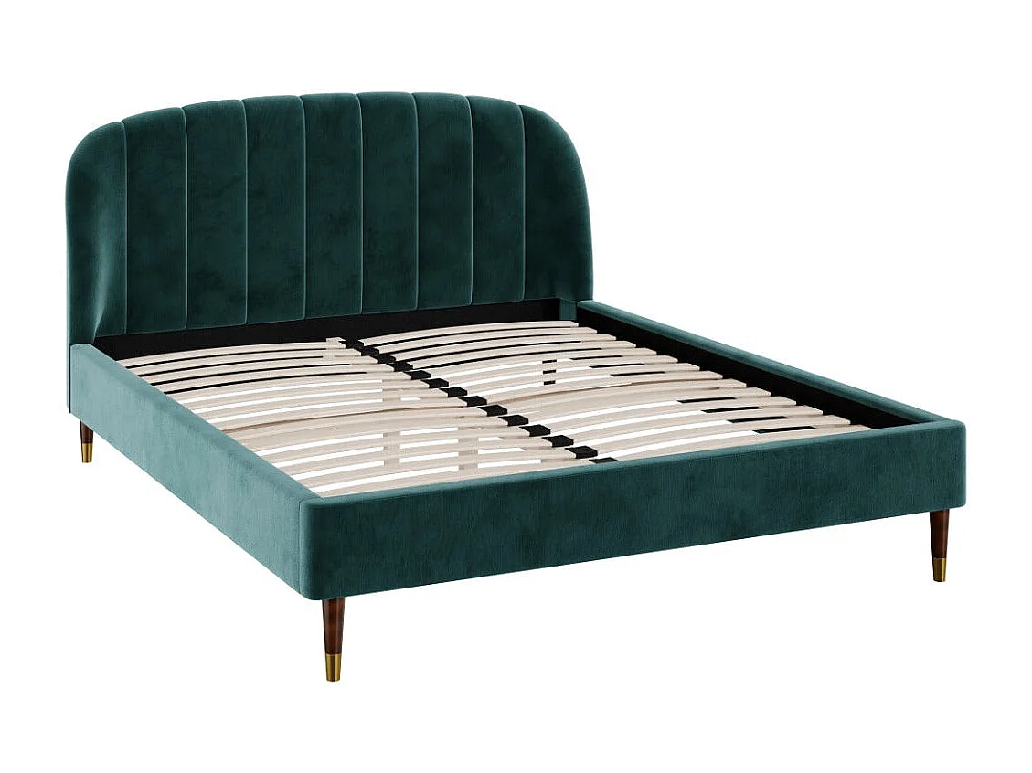 Cama doble 160xx200 cm en terciopelo verde con pies dorados - Gala
