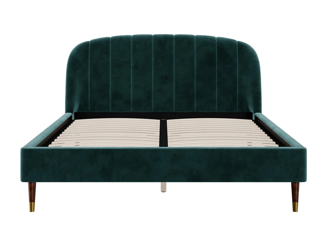 Cama doble 160xx200 cm en terciopelo verde con pies dorados - Gala