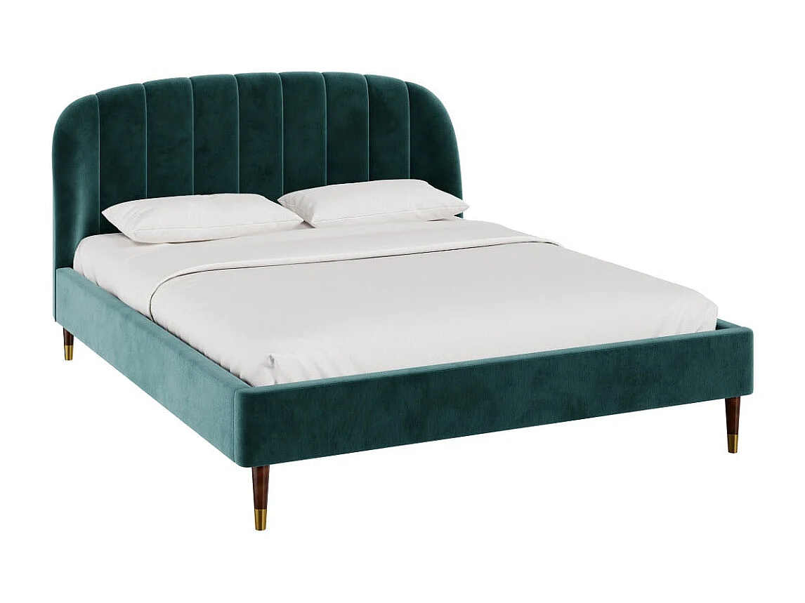 Cama doble 160xx200 cm en terciopelo verde con pies dorados - Gala
