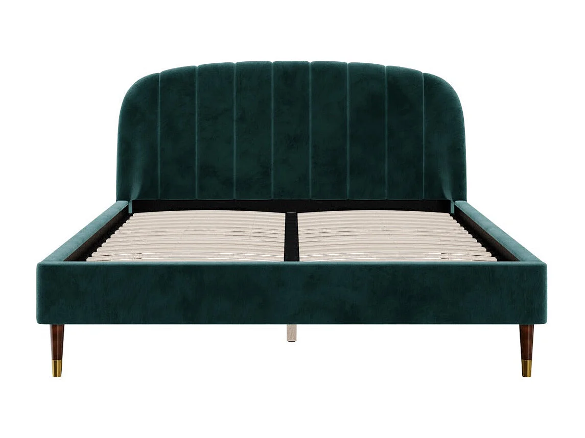 Cama doble 160xx200 cm en terciopelo verde con pies dorados - Gala