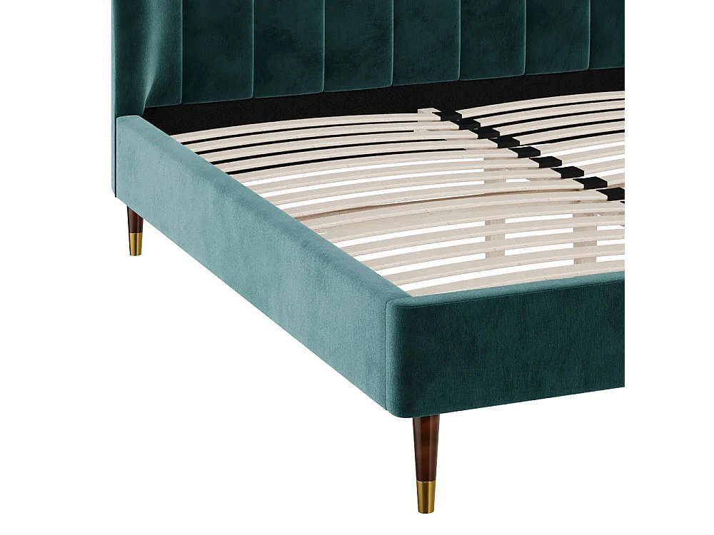 Cama doble 160xx200 cm en terciopelo verde con pies dorados - Gala