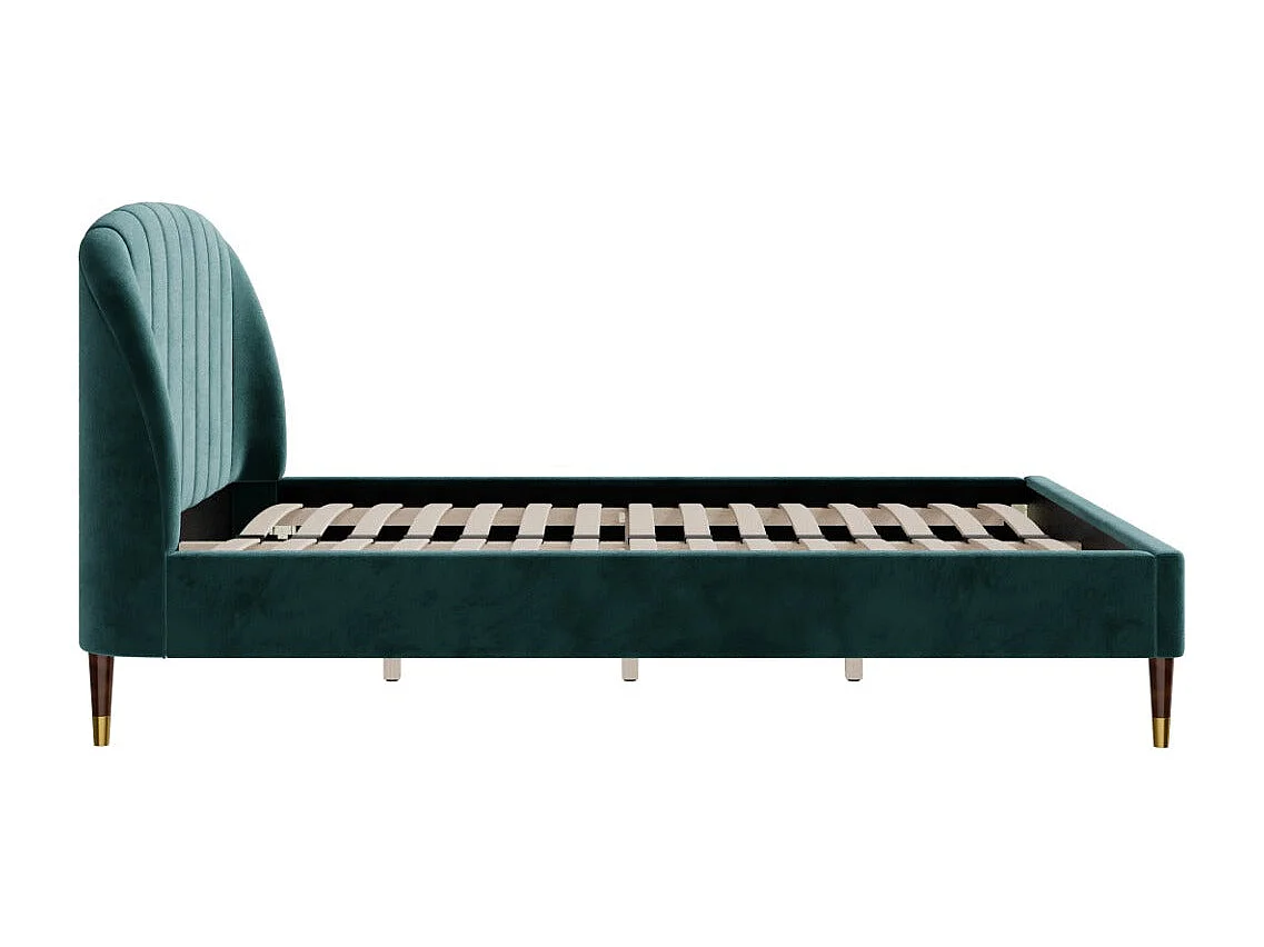Cama doble 160xx200 cm en terciopelo verde con pies dorados - Gala
